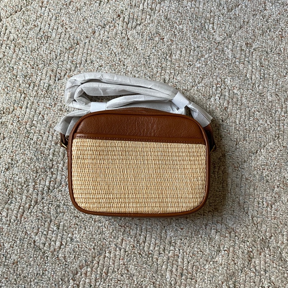 JCREW Leather and Woven Straw Camera Bag